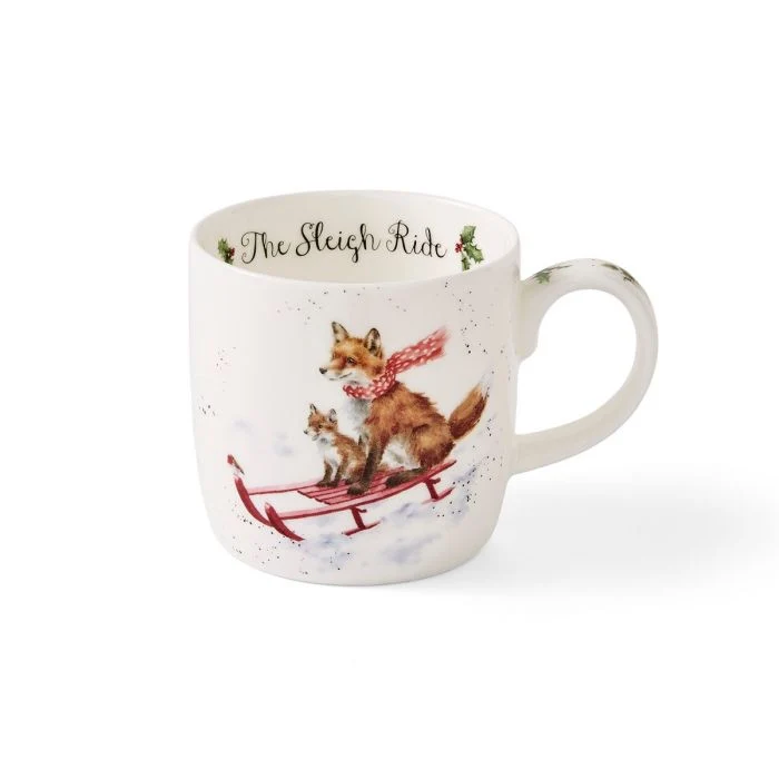 Wrendale Designs The Sleigh Ride Beker - Vos - Fine Bone China - 300 ml