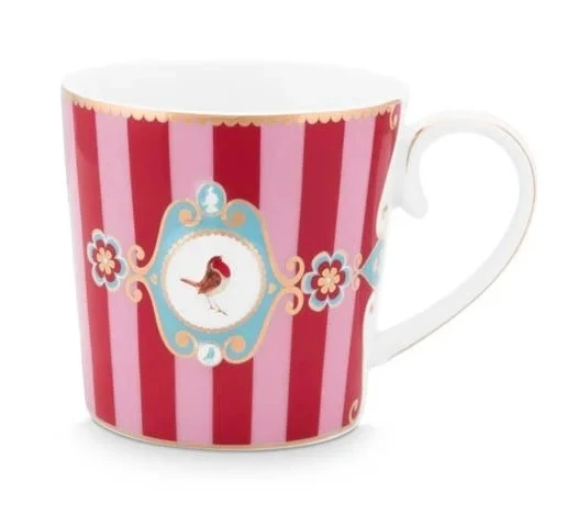 Pip Studio Love Birds Medallion Stripes Red-Pink Beker - Porselein - 250 ml