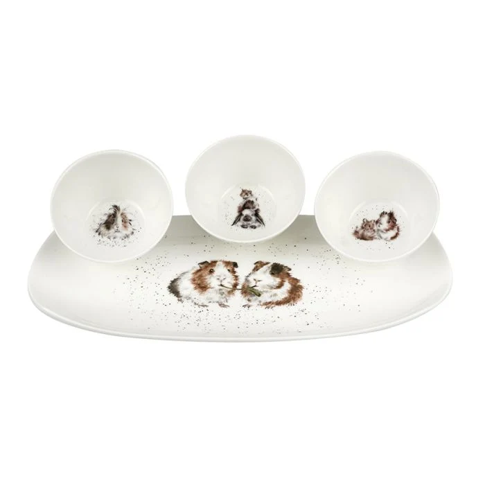 Wrendale Designs Lettuce be Friends Set van 3 Schaaltjes op Serveerschaal - Porselein