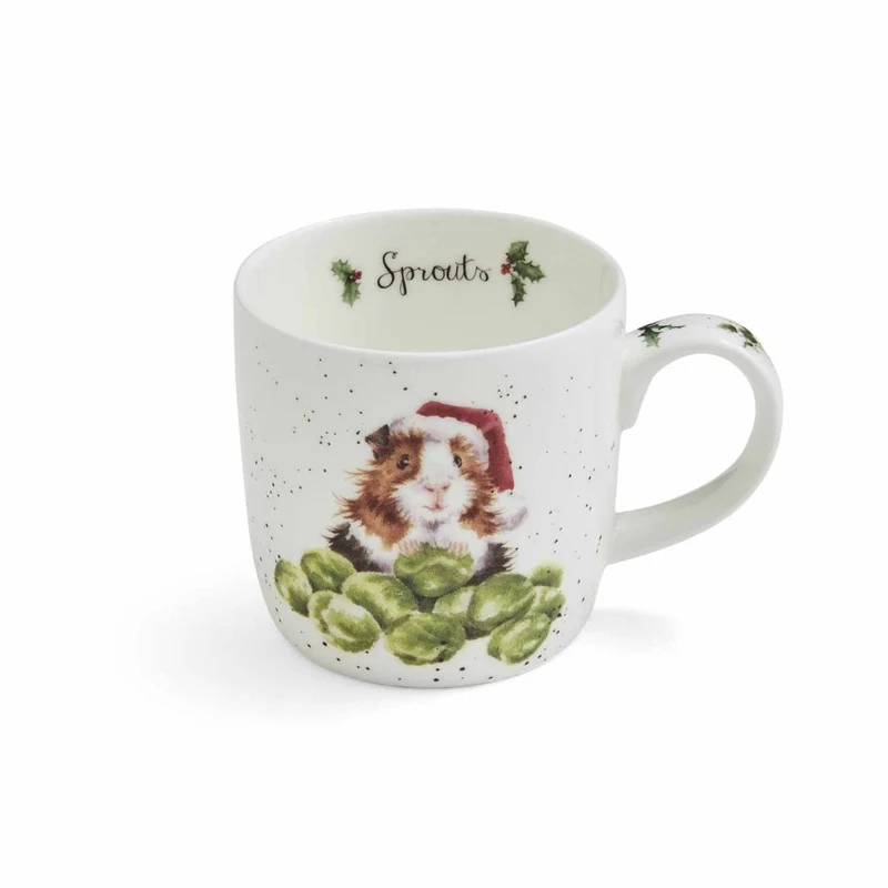 Wrendale Designs Sprouts Beker - Cavia - Fine Bone China - 300 ml