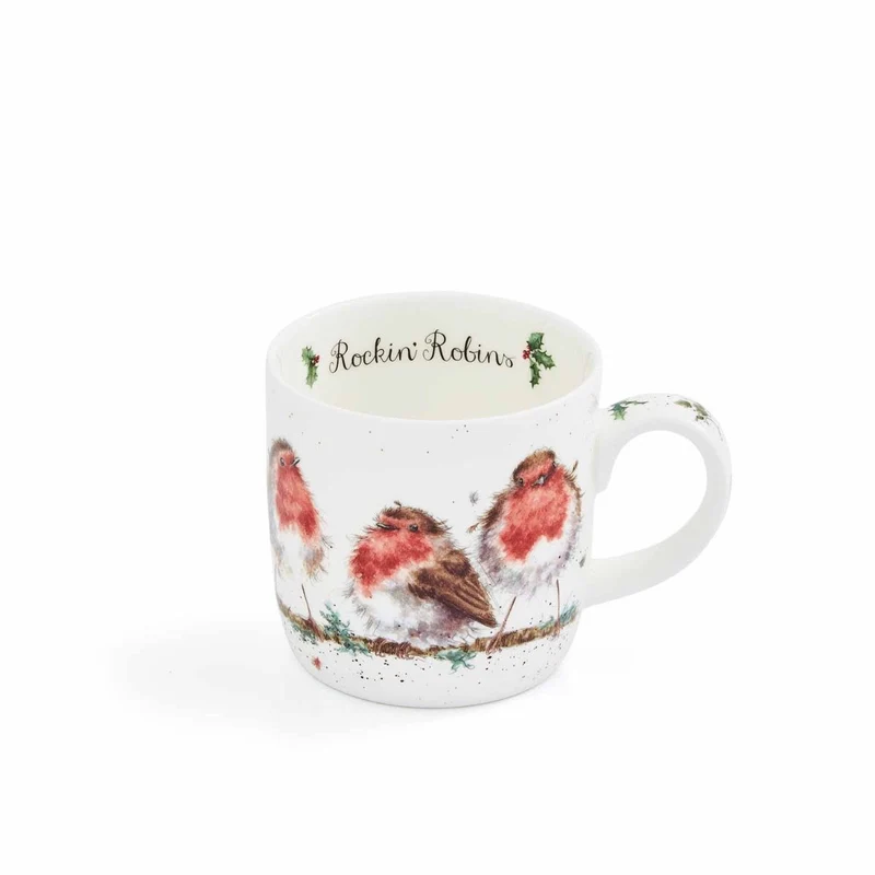 Wrendale Designs Rockin Robins Beker - Roodborstjes - Fine Bone China - 300 ml