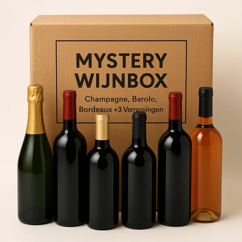Premium Mystery Wijnbox - t.w.v. €300+ | Champagne, Barolo, Bordeaux + 3 Verrassingen