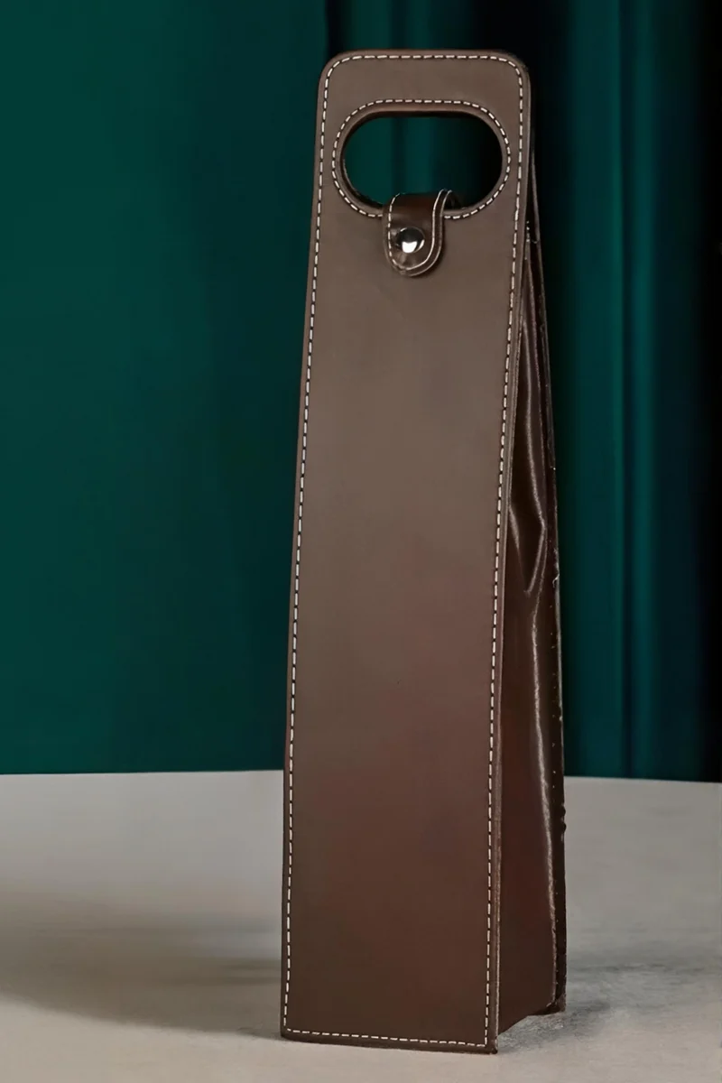 Luxe Wijn-Geschenktas | Herbruikbare Cadeautas Van Faux Leder - Bruin (1 Fles)
