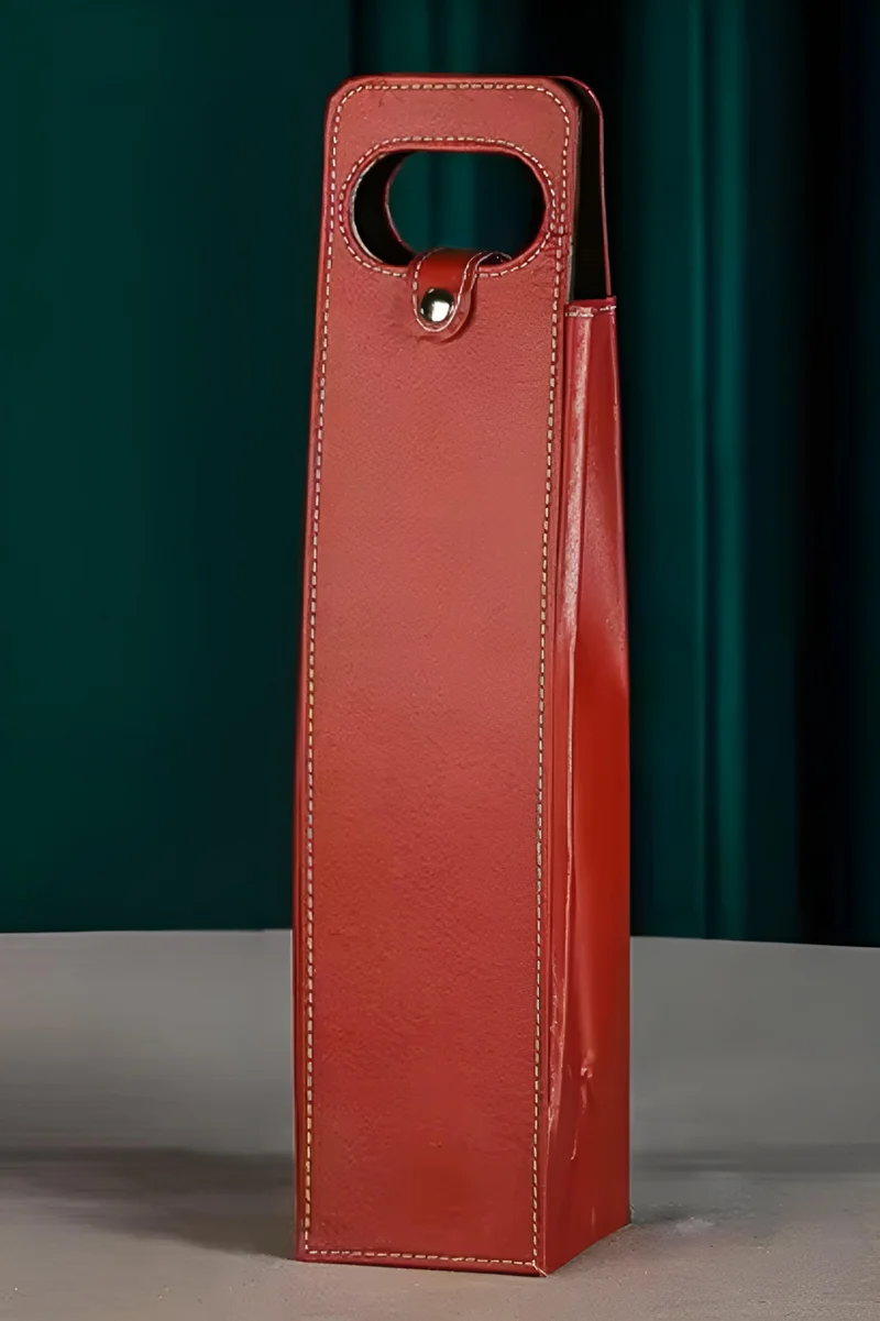 Luxe Wijn-Geschenktas | Herbruikbare Cadeautas Van Faux Leder - Rood (1 fles)